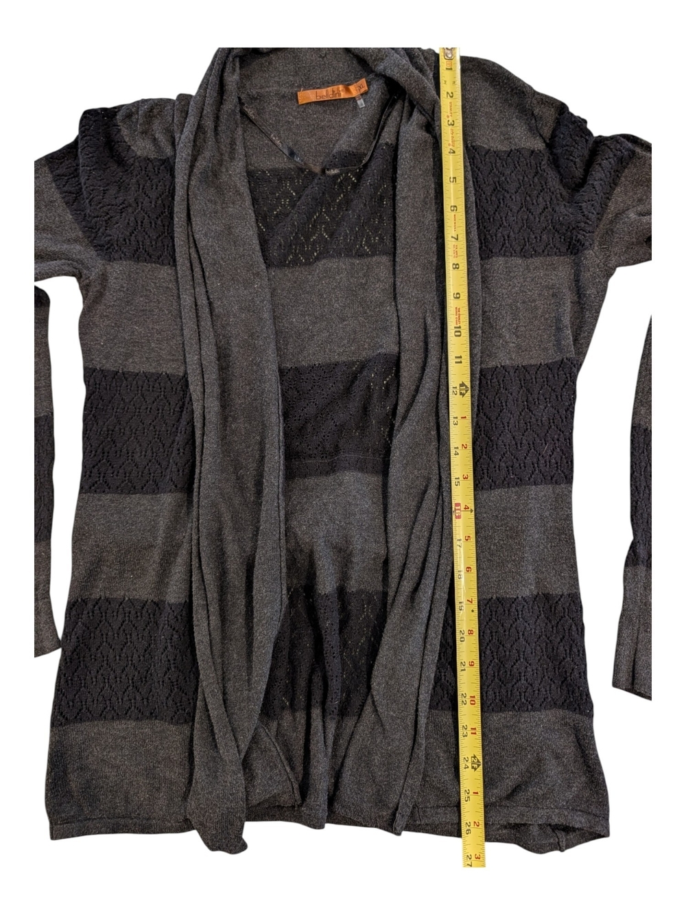 Belldini Women's Open-Front Striped Gray Cardigan - Picture 4 of 5